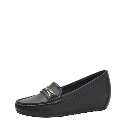 Men's black casual slip-on loafers with a raised heel for height increase