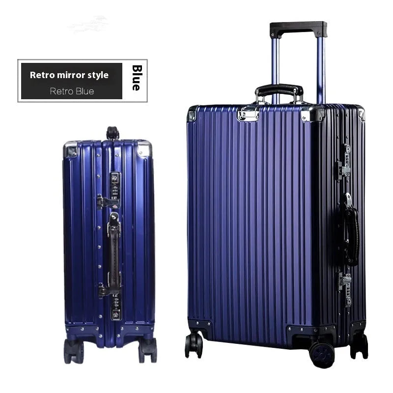 Aluminum frame 20 inch suitcase with universal wheels, box lock and retro frosted finish