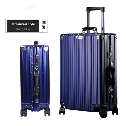 Aluminum frame 20 inch suitcase with universal wheels, box lock and retro frosted finish