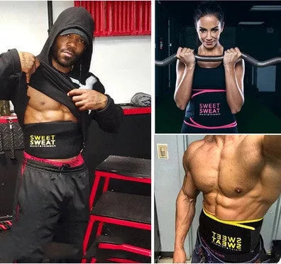 Women's neoprene sweat belt for fitness, available in yellow, red, and black