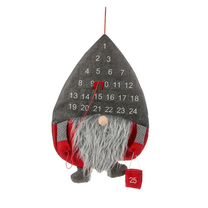 Red Santa Claus faceless advent calendar with 24 pockets hanging on wall