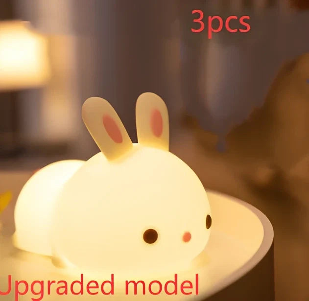 White rabbit silicone night light with touch control measuring 94x144x104mm