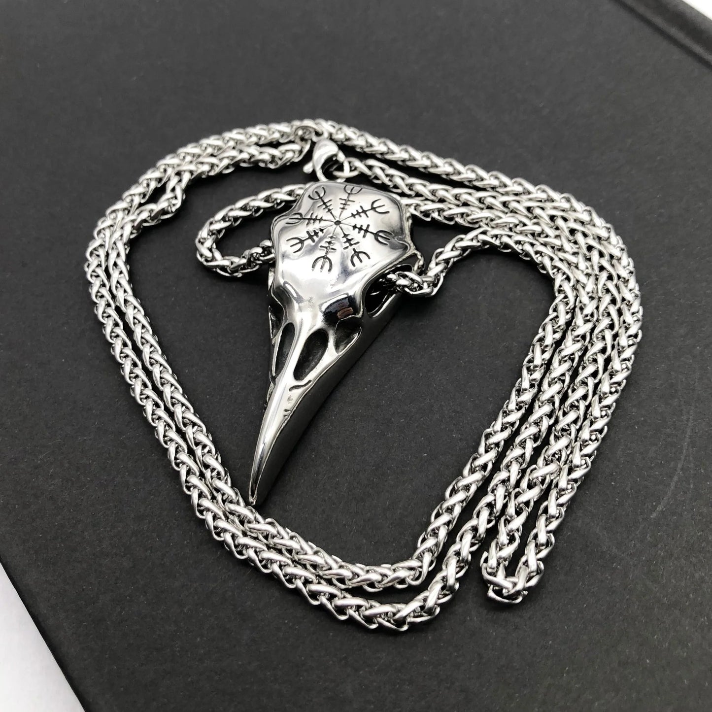 Stylish titanium steel Viking skull pendant necklace with an eagle beak design