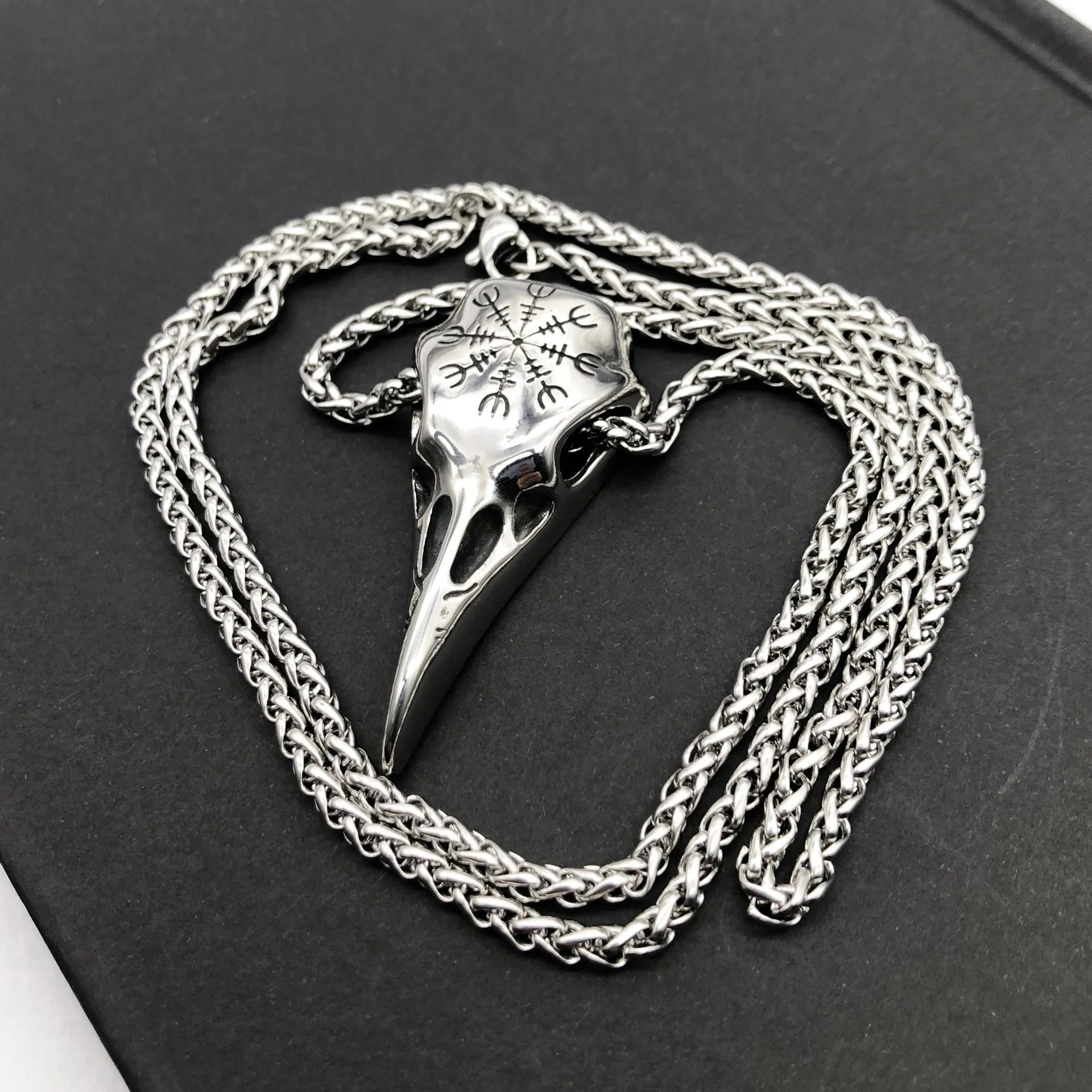 Stylish titanium steel Viking skull pendant necklace with an eagle beak design