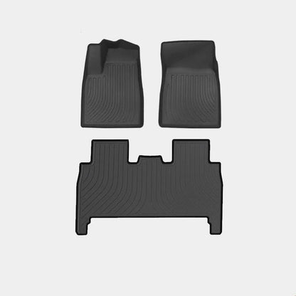 Waterproof TPE car mats for Tesla Model X showing tailbox and cabin protection