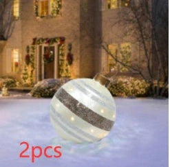 Vibrant, inflatable 60cm Christmas ball decorations in various patterns and colors for indoor and outdoor holiday display