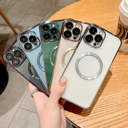 TPU transparent electroplating CD pattern magnetic phone case showing holographic effect on iPhone