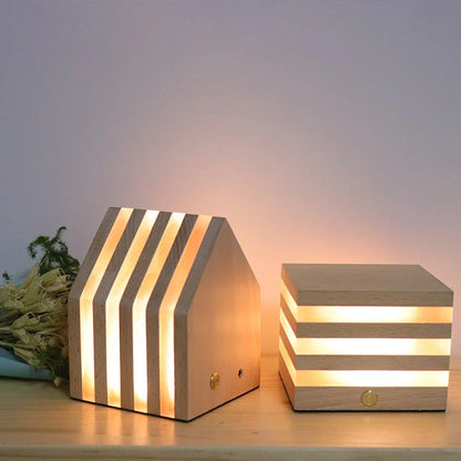 Wooden night light with pastoral design, providing soft, cozy illumination in a bedroom or living room