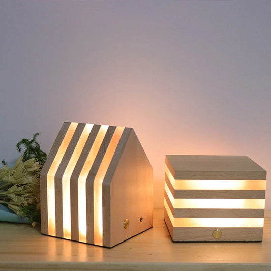 Wooden night light with pastoral design, providing soft, cozy illumination in a bedroom or living room