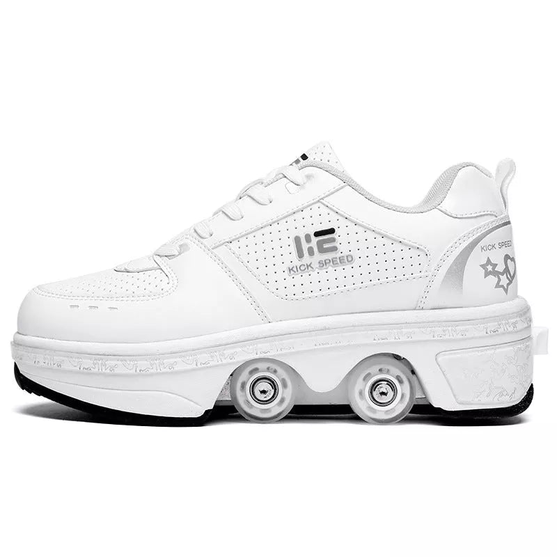 Dual-purpose roller skates with PU and microfiber upper and sea glass sole
