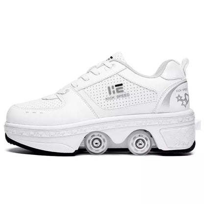 Dual-purpose roller skates with PU and microfiber upper and sea glass sole