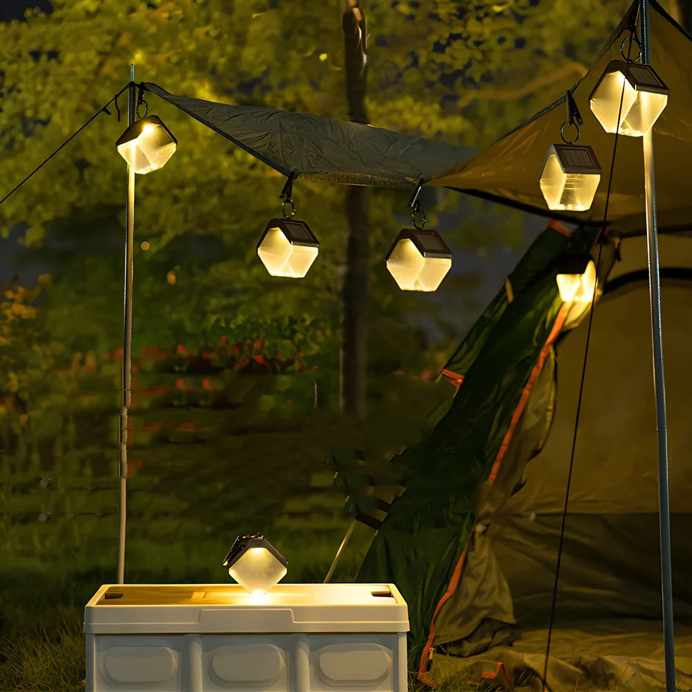 Outdoor solar ice brick chandelier with dual-colour LED lighting and clip mount