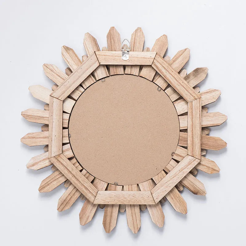 European-style solid wood round hanging mirror with baked colour finish in three diameter sizes