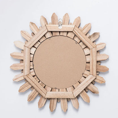 European-style solid wood round hanging mirror with baked colour finish in three diameter sizes