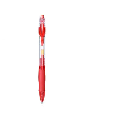 Black, blue, and red gel pen with 0.5mm fine point, plastic body measuring 14cm long