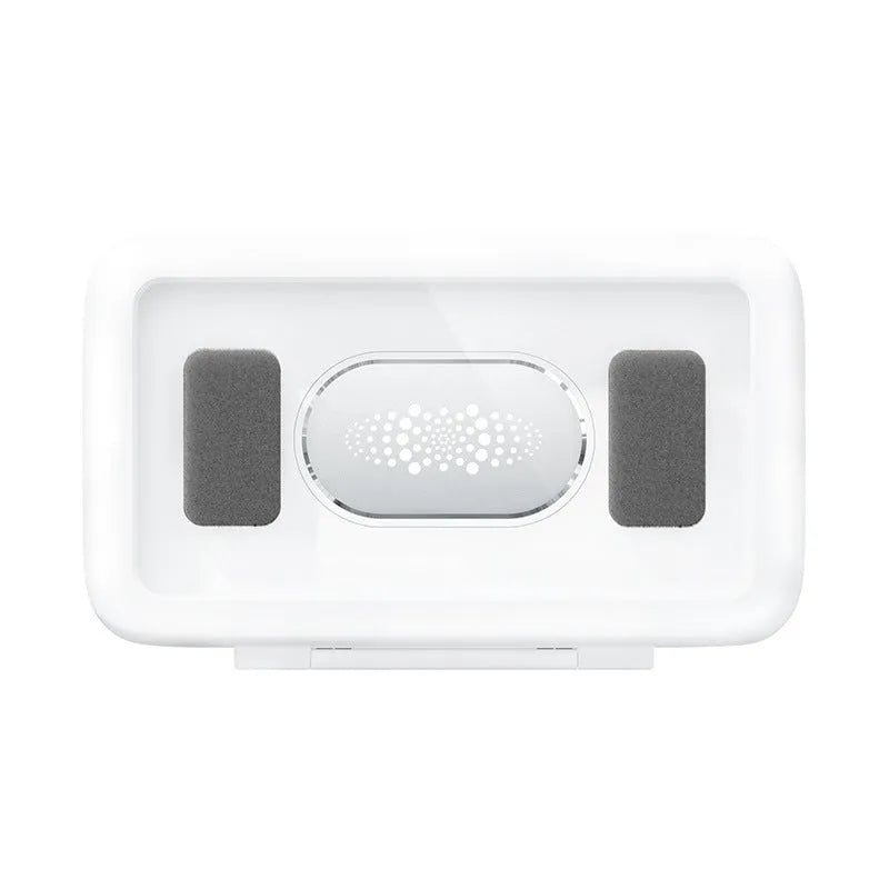 Waterproof shower phone holder mounted on bathroom tile with mobile phone visible through anti-fog window