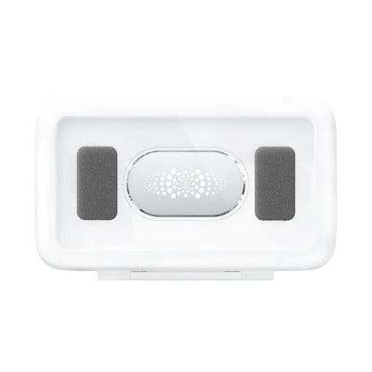 Waterproof shower phone holder mounted on bathroom tile with mobile phone visible through anti-fog window