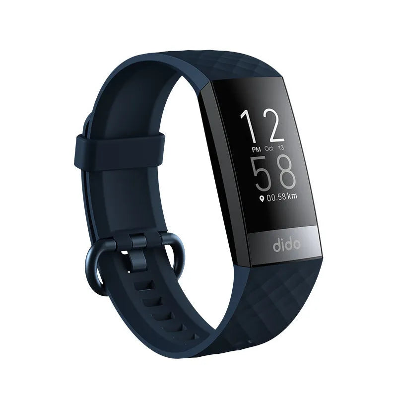 Black smart bracelet with 1.1-inch screen for health monitoring, worn on wrist
