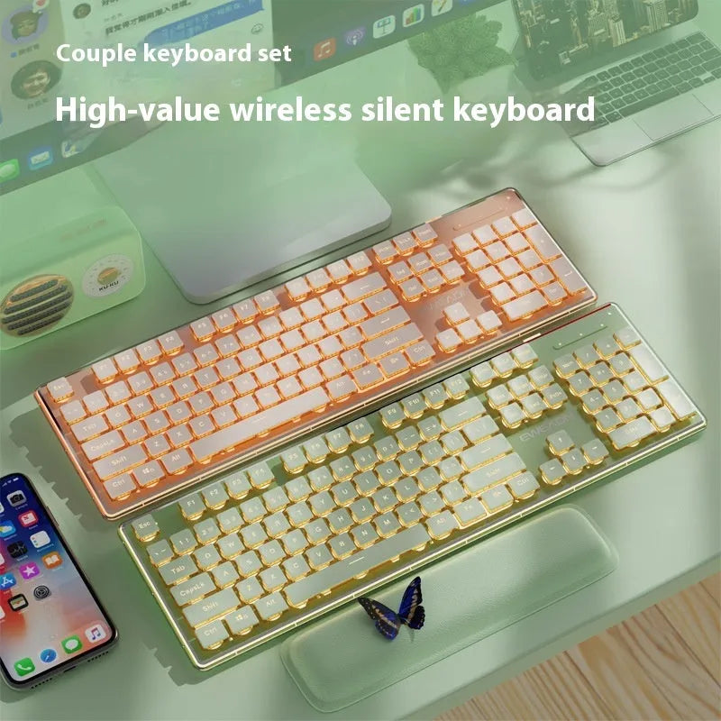 Prewalker V3 retro green mechanical feel keyboard and mouse set on a desk.
