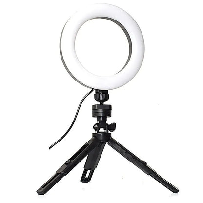 Black desktop mobile phone bracket with adjustable colour fill light and tripod stand for video recording