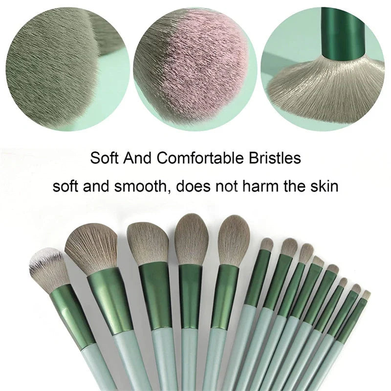 13-piece makeup brush set with soft artificial fibers for gentle application