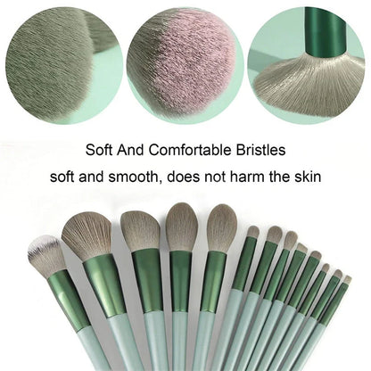 13-piece makeup brush set with soft artificial fibers for gentle application