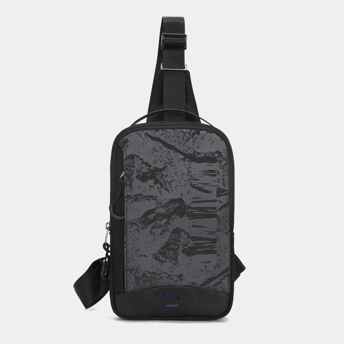 Casual black TPU camouflage chest bag with single shoulder strap and soft handle in square vertical model