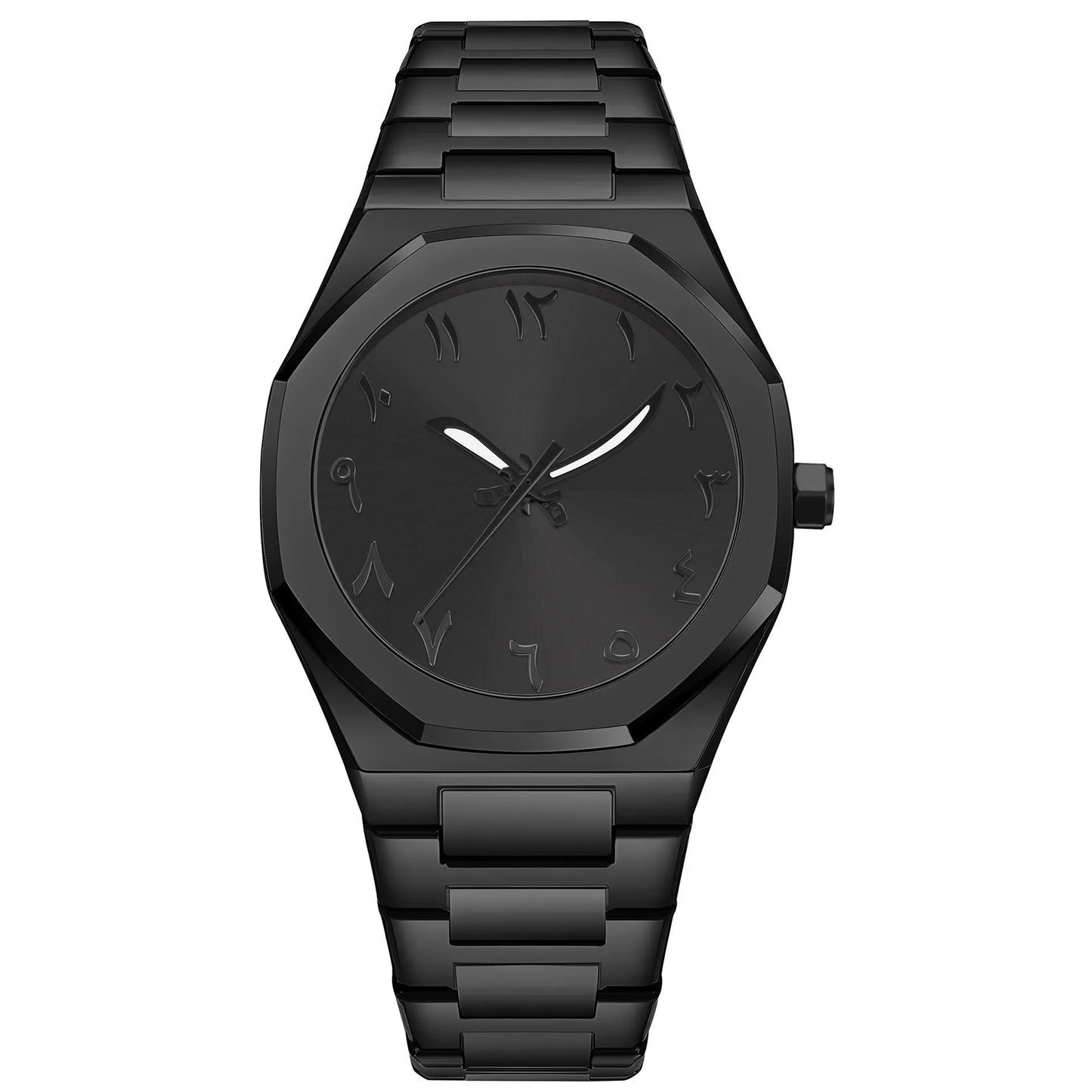 Men's business casual steel belt quartz watch showing 10mm profile and black silver colour option.