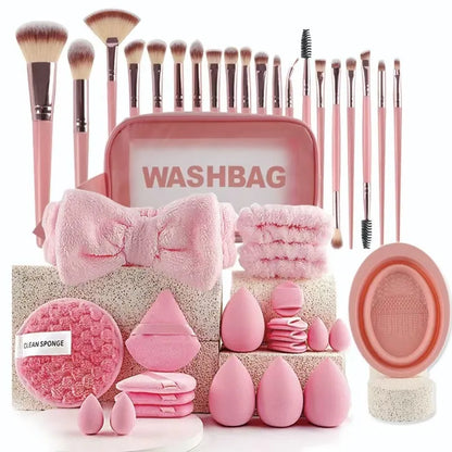 Hydrophilic non-latex beauty tools makeup brush set in pink, brown, or purple colour options