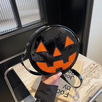 Halloween Pumpkin Small Round Bag in Orange, Black, and White