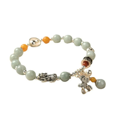 Natural jade and alloy vintage bracelet with retro style and pony bracelet design