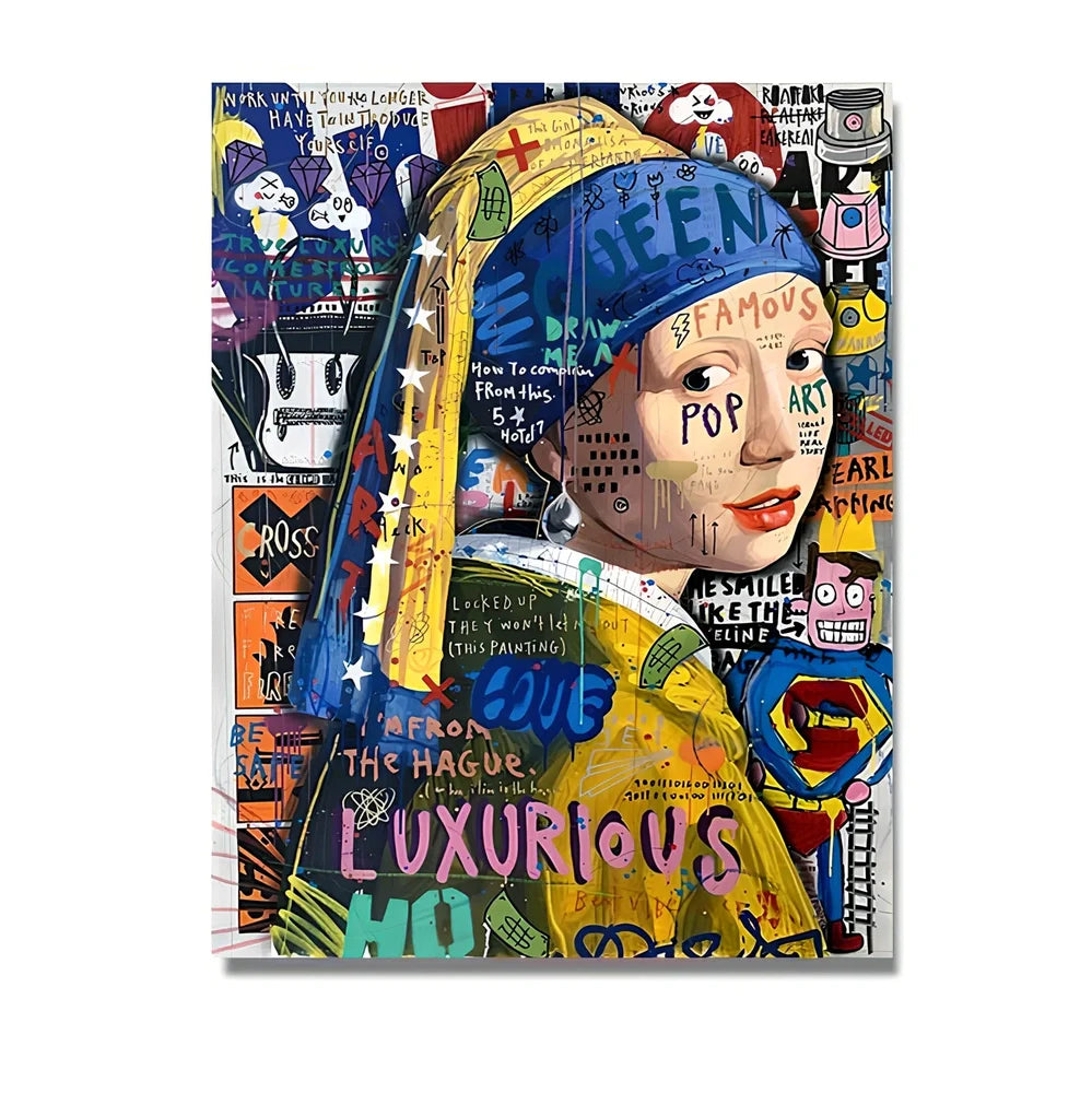 Spray-painted abstract graffiti artwork on frameless canvas poster showing urban street art design
