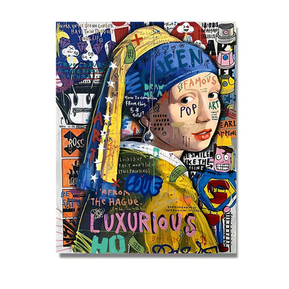 Spray-painted abstract graffiti artwork on frameless canvas poster showing urban street art design