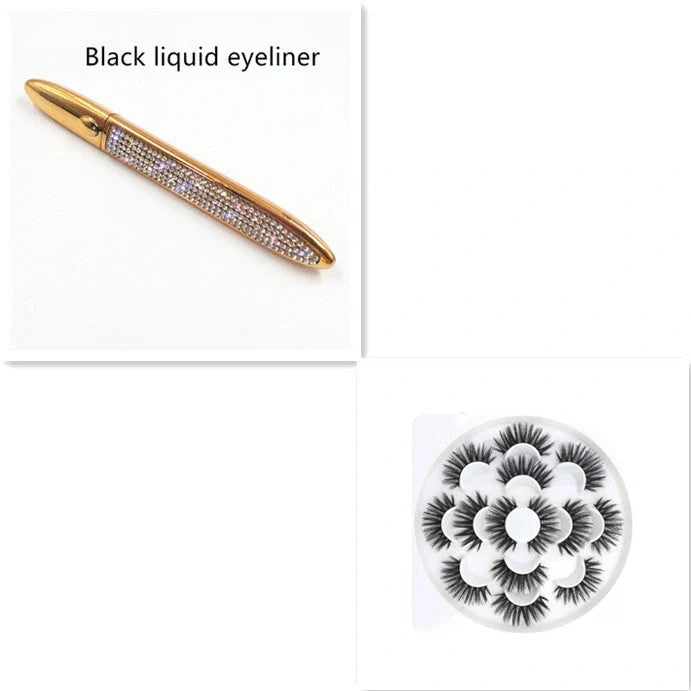 Multifunctional Self-Adhesive Eyeliner & Lashes Set with Black, Coffee, and Transparent Eyeliner Options and Full Diamond, Pearl, and Silver Lash Finishes