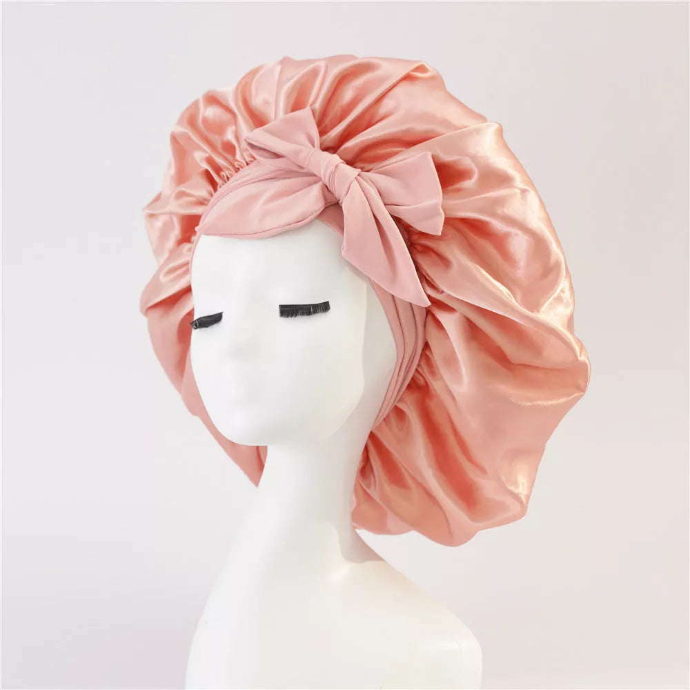 Double-layer silk bonnet for sleeping in various colors