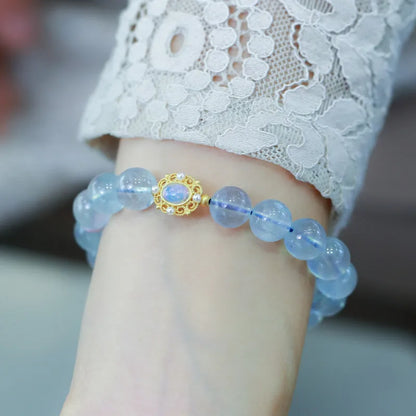 Chinese style aquamarine DIY bracelet with Fengjiu charm and fox motif for women