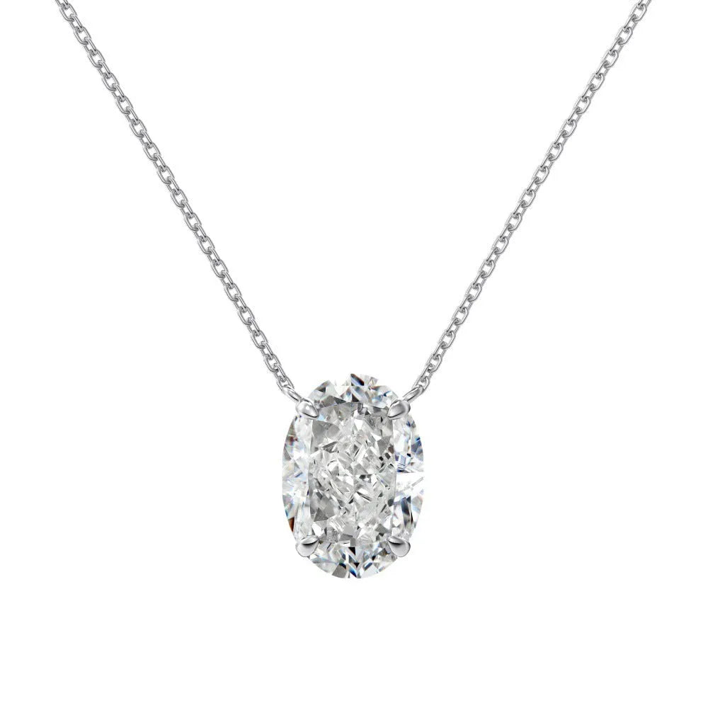 Women's S925 sterling silver necklace with geometric oval pendant in two size options