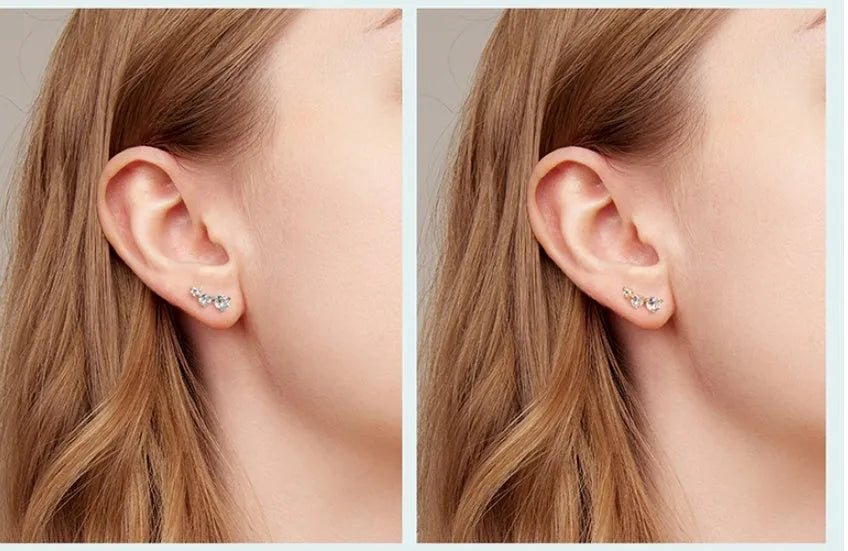 925 silver three-claw zircon earrings with geometric round shape in silver or gold colour