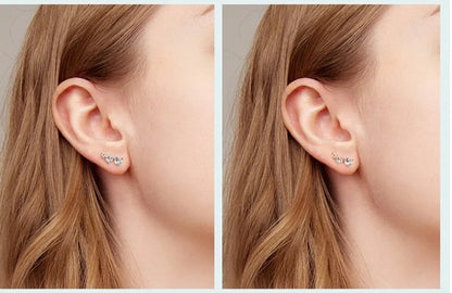 925 silver three-claw zircon earrings with geometric round shape in silver or gold colour