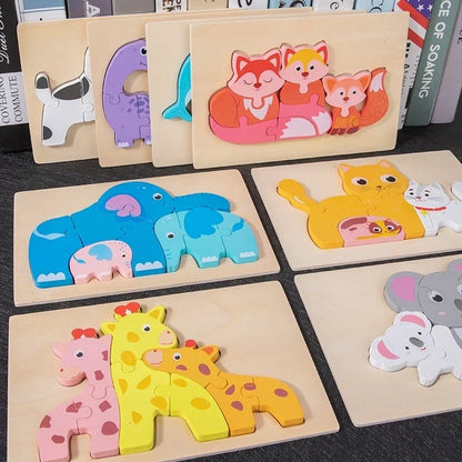 Children assembling wooden 3D puzzle model of dolphin family with 20-30cm dimensions