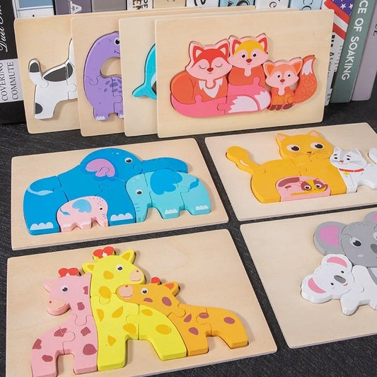 Children assembling wooden 3D puzzle model of dolphin family with 20-30cm dimensions
