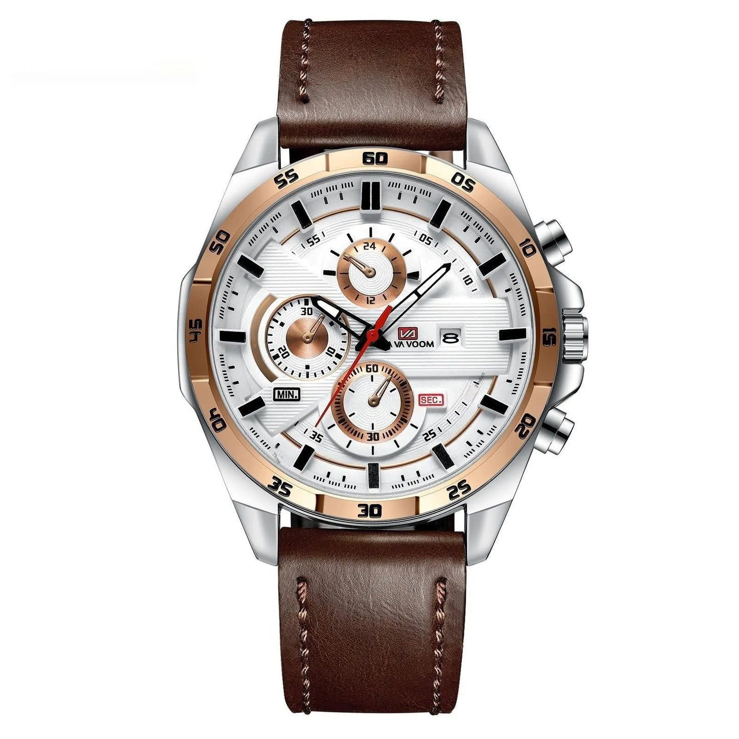 Men's business calendar waterproof quartz watch showing nine colour variants with 10mm thickness