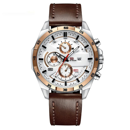 Men's business calendar waterproof quartz watch showing nine colour variants with 10mm thickness