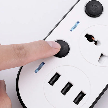 International power strip with multiple switches and USB charging ports