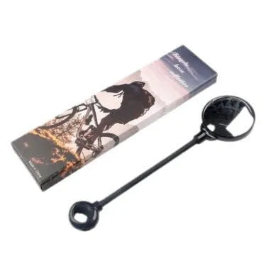 Black metal bicycle rearview mirror with hose clamp adjustment mounted on helmet, two-pack configuration