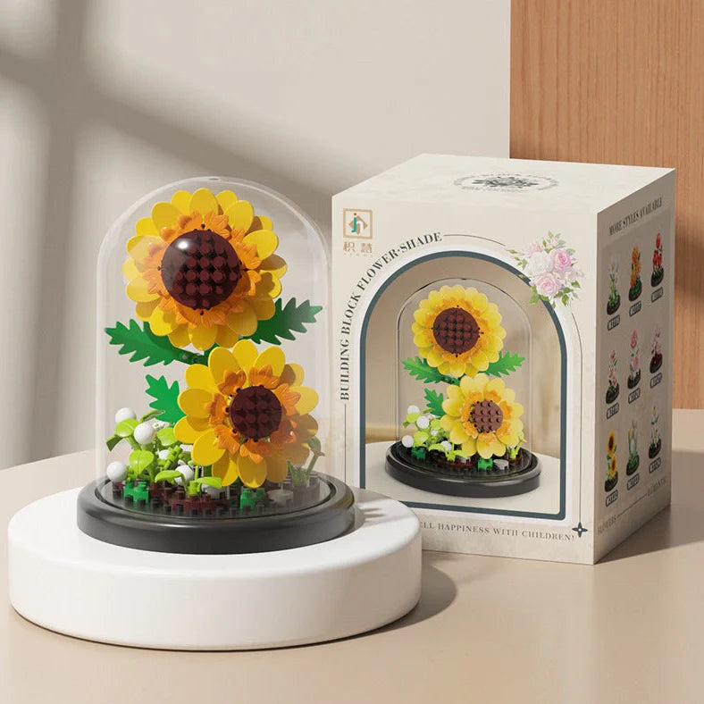 Eternal Flower Basket building blocks set with eight floral designs in colour box packaging