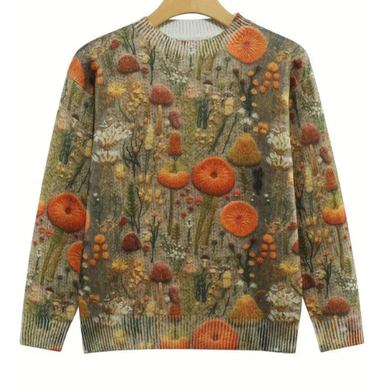 Round neck sweater with digital printed little flower pattern in various colours