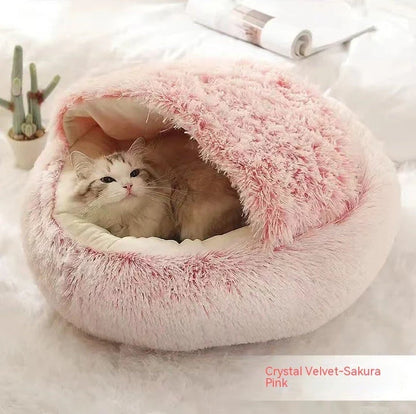 Cozy pet bed with plush and warm fabric for cats and dogs