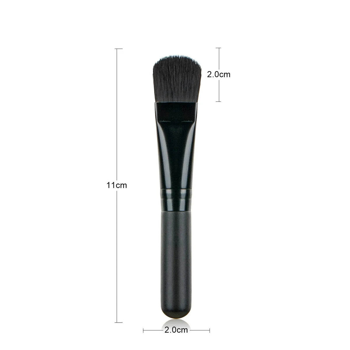 Wooden handle facial treatment brush, 12cm total length, 2cm artificial fibre bristles, black or wood colour.