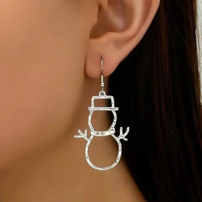 Personalized snowman-themed earrings and pendant set for Christmas, made of durable zinc alloy.